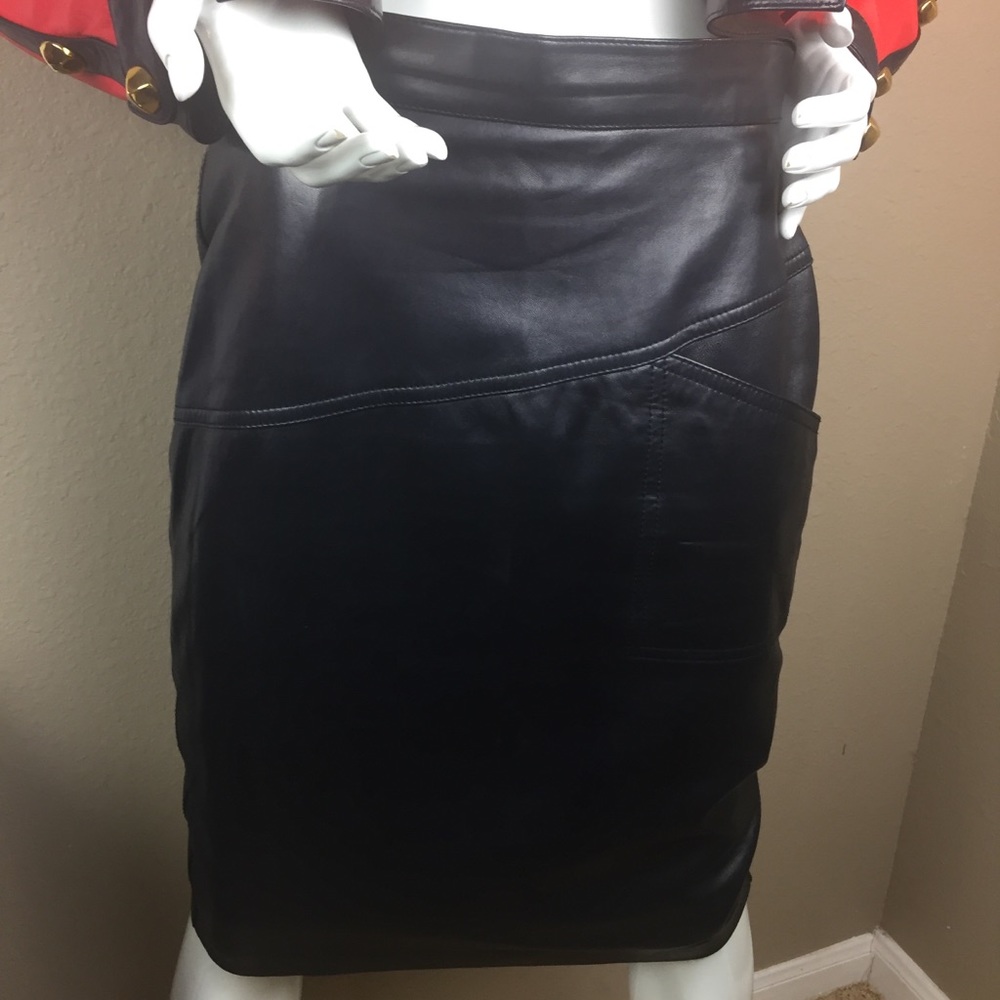 Escada black leather pencil skirt size 38